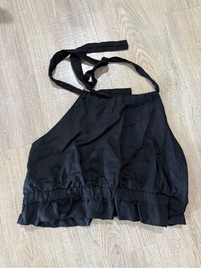 Touche Black Halter Top Ruffle Hem Tie Neck Blouse Women’s M
